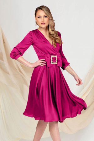 Rochie de ocazie Pretty Girl fucsia in clos cu cordon tip funda 1