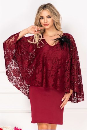 Rochie de ocazie Gina bordo cu dantela si accesoriu cu fulgi by InPuff 1