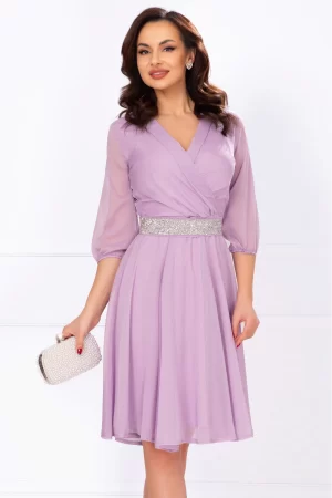 Rochie de ocazie in clos lila cu cordon stralucitor in talie 1