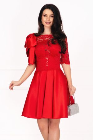 Rochie de ocazie in clos rosie cu funda pe umar 1