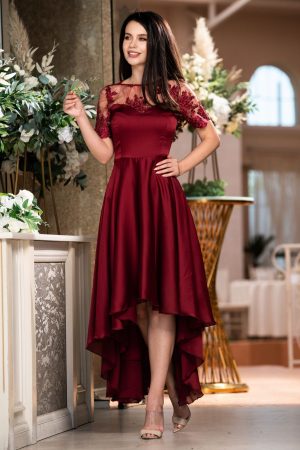 Rochie de ocazie bordo asimetrica cu broderie pretioasa 1