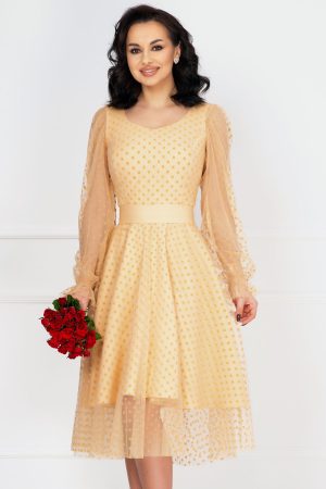 Rochie de ocazie crem acoperita de tulle cu buline 1