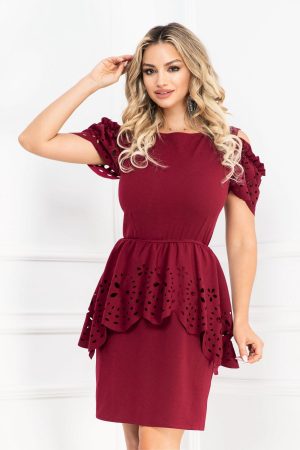 Rochie de ocazie Livia bordo cu peplum si material perforat By InPuff 1