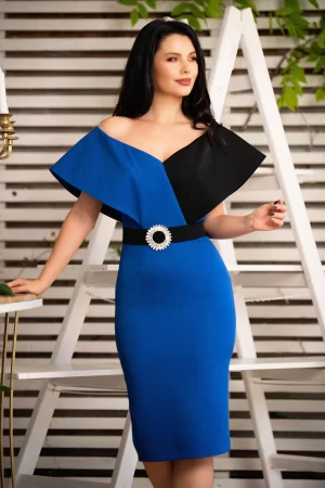 Rochie de ocazie Maxine albastra conica cu catarama pretioasa 1