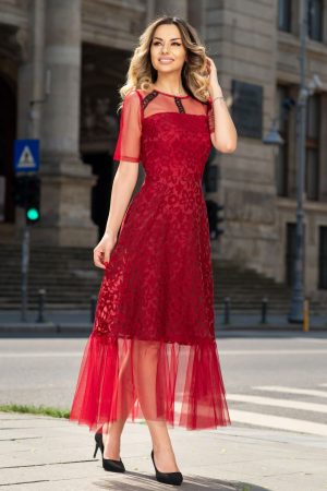 Rochie de ocazie Moze bordo din tull si broderie aplicata manual 1