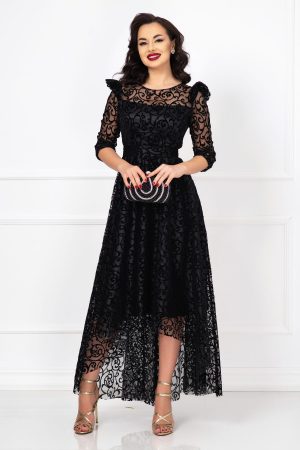 Rochie de ocazie neagra asimetrica Francesca cu model din catifea 1