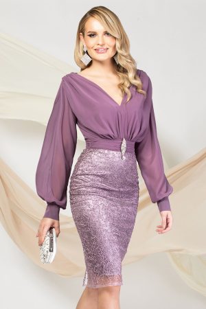 Rochie de ocazie Pretty Girl lila cu dantela pretioasa 1