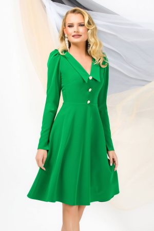 Rochie de ocazie Pretty Girl verde in clos cu guler ascutit 1