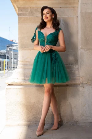 Rochie de ocazie scurta cu corset Laurette verde 1