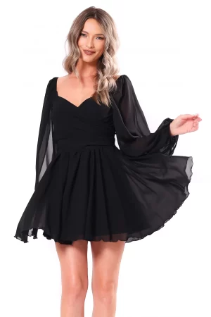 Rochie de ocazie scurta din voal negru in clos 1
