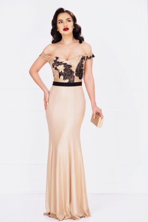 Rochie de seara MBG aurie lunga cu paiete 1