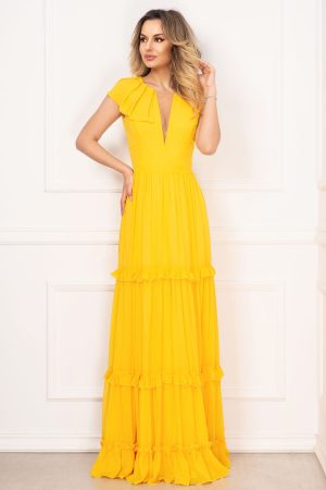 Rochie de seara Fofy galbena cu volane 1