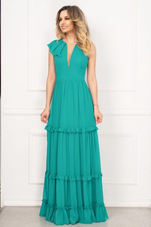 Rochie de seara Fofy turquoise cu volane 1