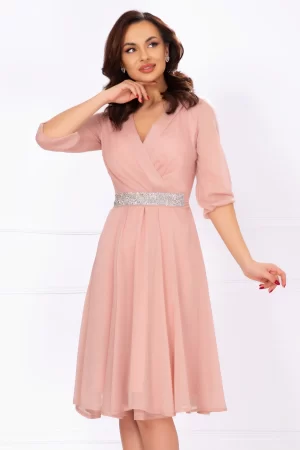 Rochie de soacra in clos rose cu cordon stralucitor in talie 1