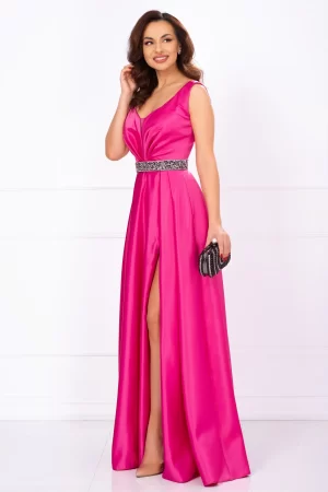Rochie de soacra lunga Camila din tafta fucsia 1