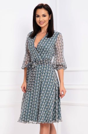 Rochie de toamana Effect din voal texturat cu print floral 1