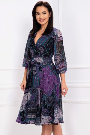 Rochie de toamna Effect din voal texturat cu imprimeu bogat 1