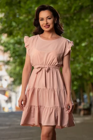 Rochie de vara rose in clos cu volanase la umeri 1