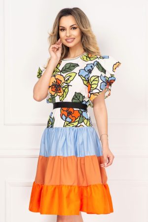 Rochie de vara Venezia cu volanase si imprimeu floral multicolor 1