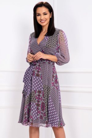 Rochie de zi Effect din voal texturat cu imprimeu tomnatic 1