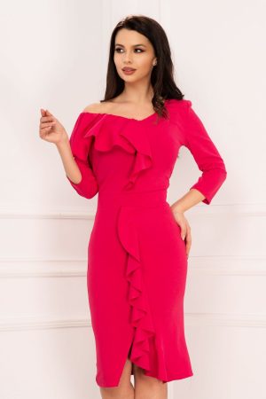 Rochie de zi eleganta Clarisa fucsia cu volanas 1