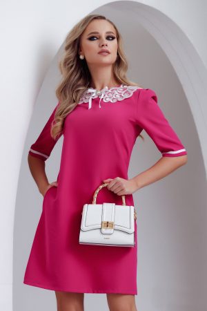 Rochie de zi Fofy zmeura in A cu guler brodat 1