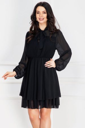 Rochie de zi neagra din voal cu pliseuri in zona bustului 1
