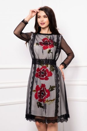 Rochie de zi traditionala Effect cu broderie si tulle 1