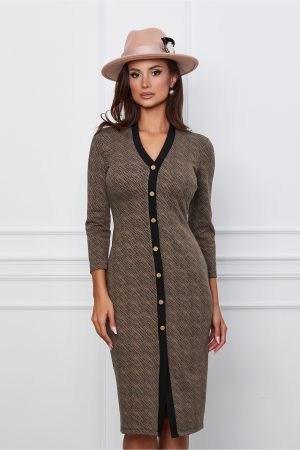 Rochie Diana maro cu imprimeu si nasturi 1
