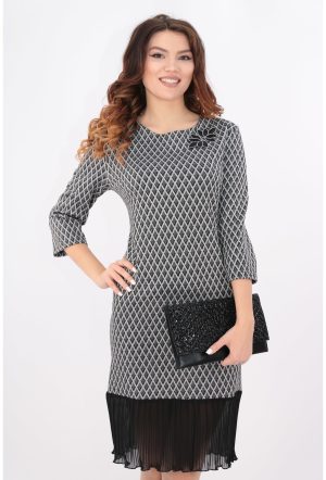 Rochie din brocard argintiu cu volan plisat 1