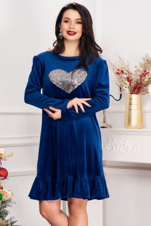 Rochie din catifea Alma albastru royal cu inima din paiete 1