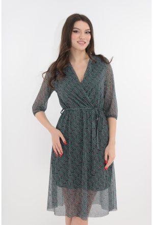 Rochie din tull verde cu print geometric 1