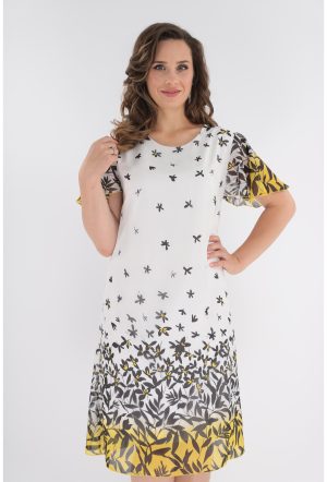 Rochie din voal alb cu bordura galbena 1