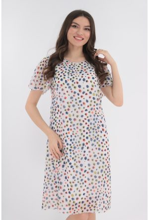 Rochie din voal alb cu buline multicolore 1