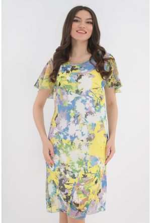Rochie din voal galben cu print abstract 1