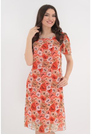 Rochie din voal orange cu imprimeu floral 1