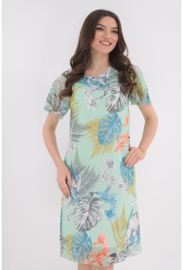 Rochie din voal vernil cu print exotic maxi 1