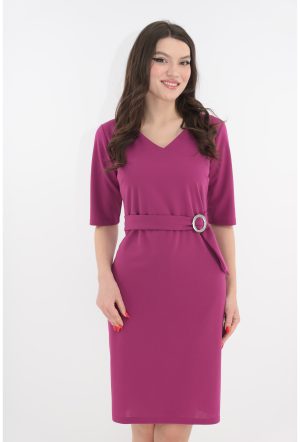 Rochie dreapta magenta cu un cordon reglabil in talie 1
