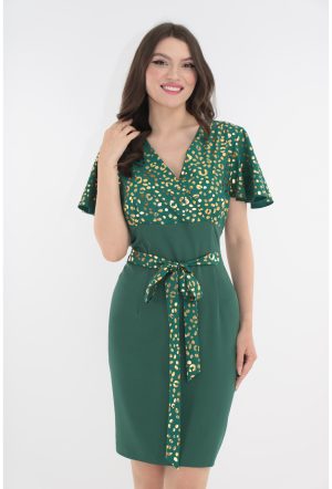 Rochie dreapta verde cu imprimeu auriu 1