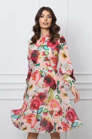 Rochie Dy Fashion alba din voal cu imprimeu floral 1