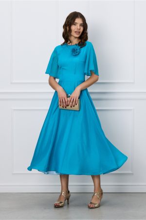 Rochie DY Fashion albastra lunga cu accesoriu la bust 1