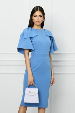 Rochie DY Fashion bleu cu funde pe umeri 1