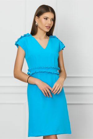 Rochie DY Fashion bleu cu volanase in talie si la umeri 1