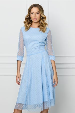 Rochie DY Fashion bleu din tull cu buline catifelate 1