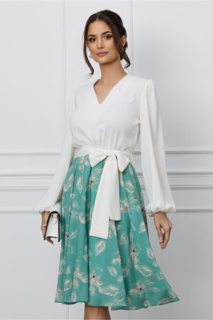 Rochie Dy Fashion fistic cu imprimeu pe fusta si cordon in talie 1