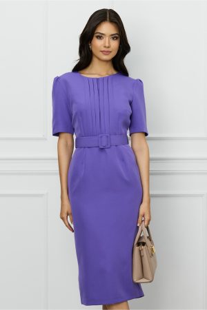 Rochie DY Fashion lila cu pliuri pe bust si curea in talie 1