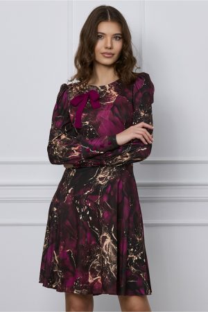 Rochie Dy Fashion magenta cu imprimeu si funda 1