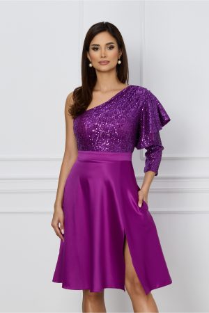 Rochie Dy Fashion magenta cu paiete la bust si fusta din tafta 1
