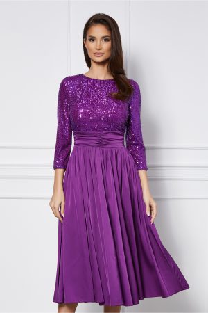 Rochie Dy Fashion mov din satin cu paiete la bust 1