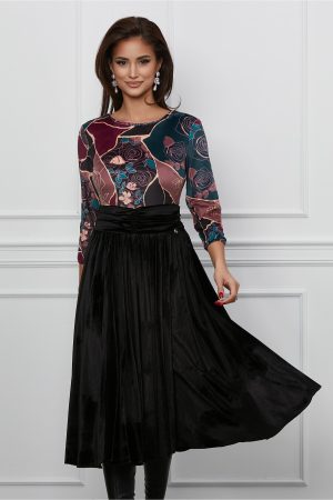 Rochie Dy Fashion neagra cu imprimeu turcoaz pe bust 1